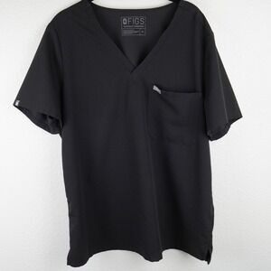 FIGS Technical Collection Womens Black Scrub Top V-Neck Short Sleeve Size XL